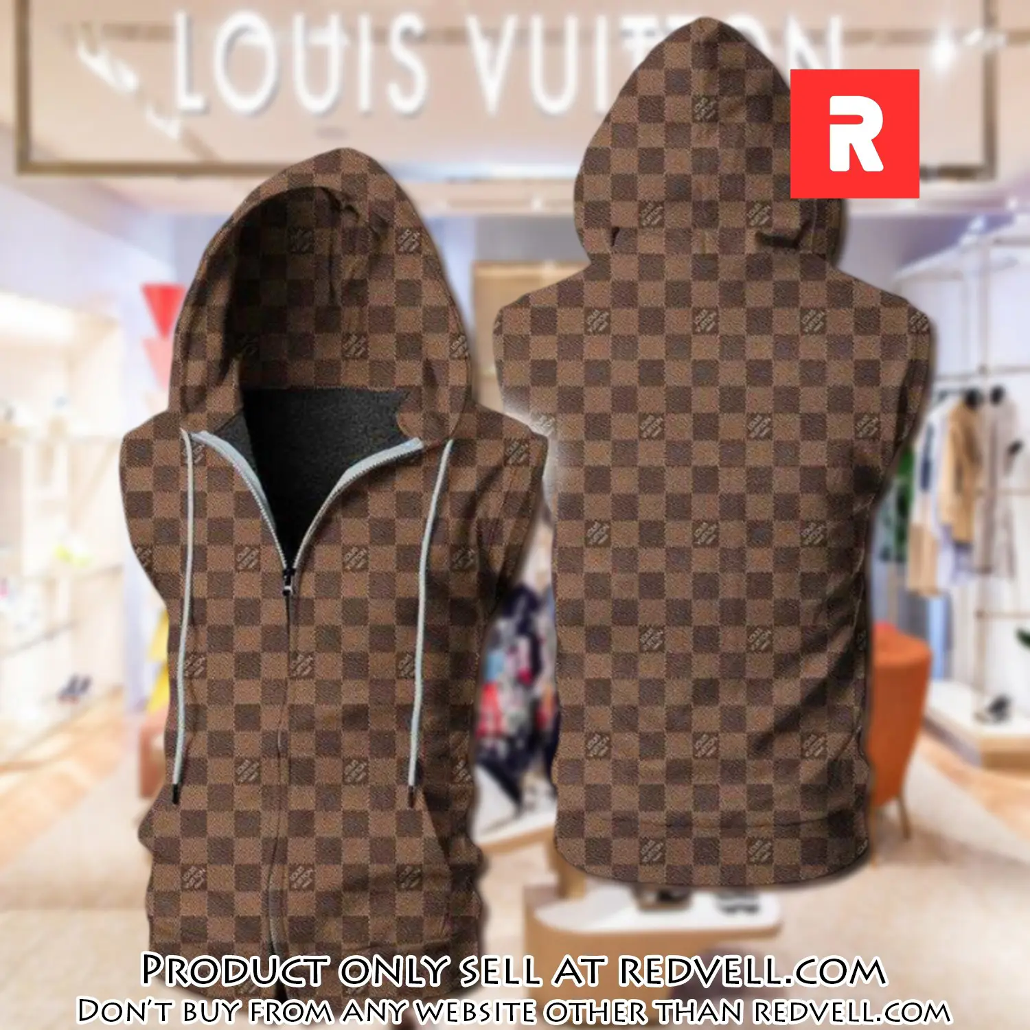 Louis vuitton brown unisex sleeveless zip up hoodie luxury for men women szh012 rv4947293